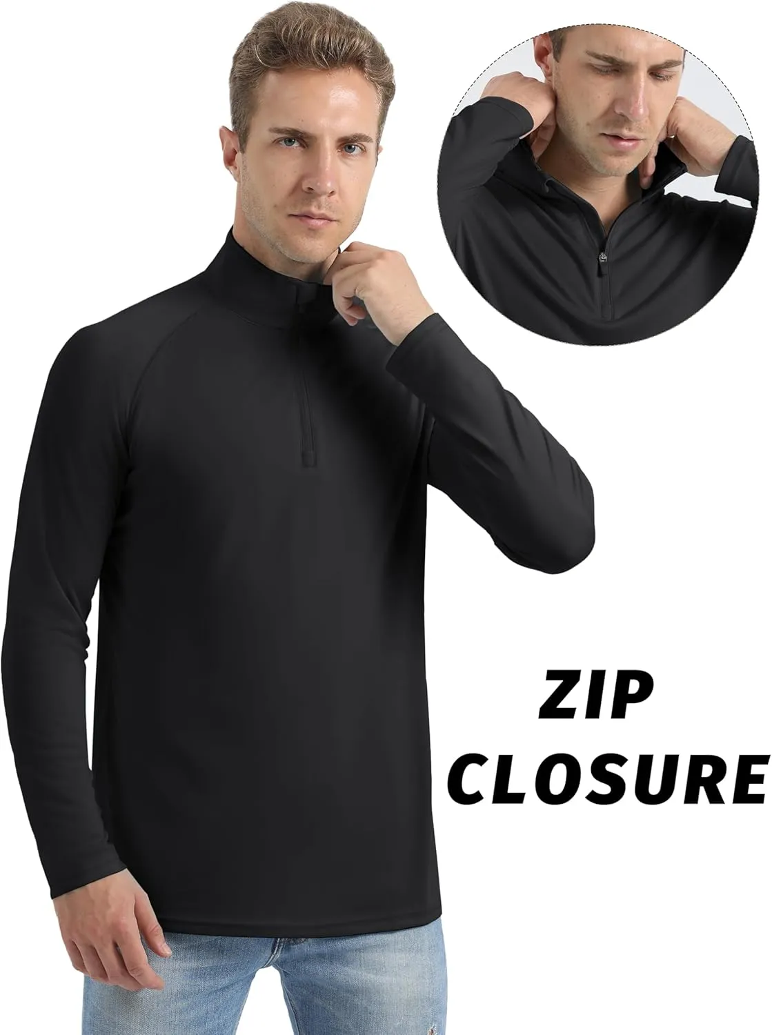 KINSWT Men's Long Sleeve UPF 50  Golf Shirts 1/4 Zip Pullover Lightweight SPF UV Sun Protection Quarter Zip Shirts