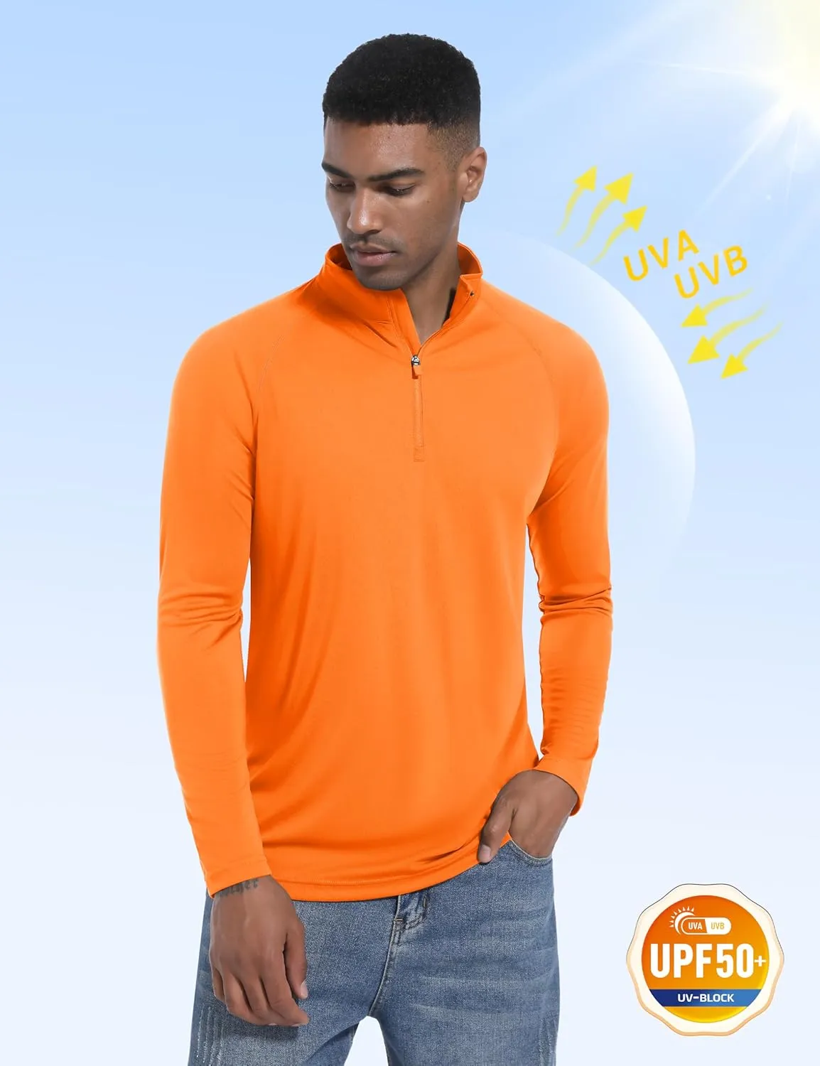 KINSWT Men's Long Sleeve UPF 50  Golf Shirts 1/4 Zip Pullover Lightweight SPF UV Sun Protection Quarter Zip Shirts