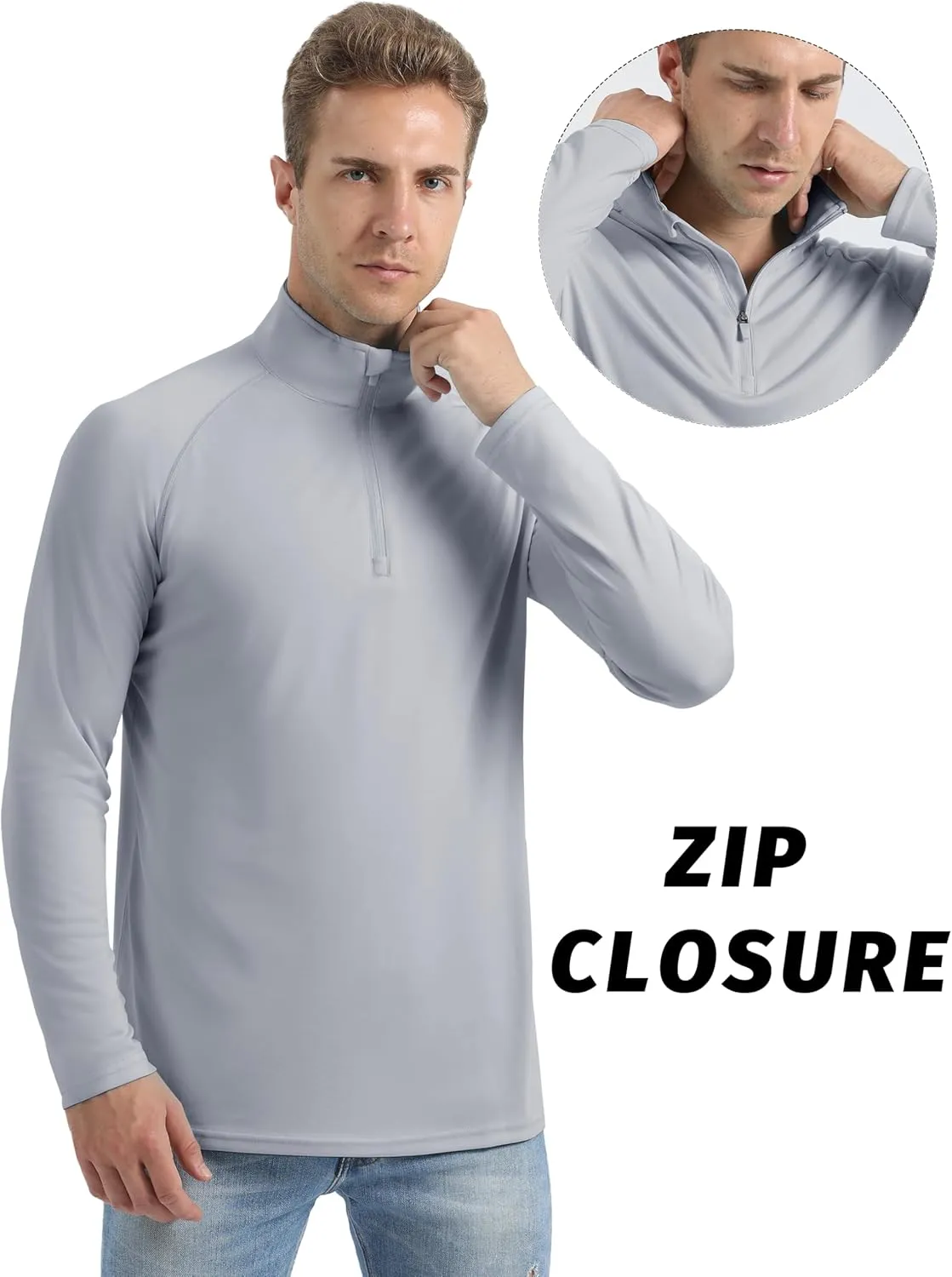KINSWT Men's Long Sleeve UPF 50  Golf Shirts 1/4 Zip Pullover Lightweight SPF UV Sun Protection Quarter Zip Shirts