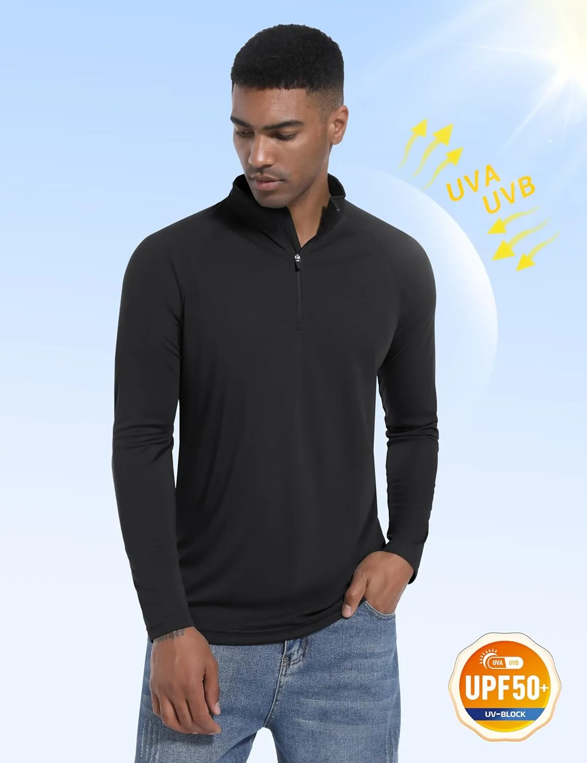KINSWT Men's Long Sleeve UPF 50  Golf Shirts 1/4 Zip Pullover Lightweight SPF UV Sun Protection Quarter Zip Shirts