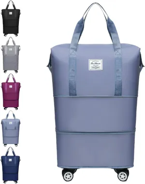 Klarson Travel Bag, Klarson Expandable Bag with Wheels, Collapsible Luggage with Wheels (Light Blue,One Size)