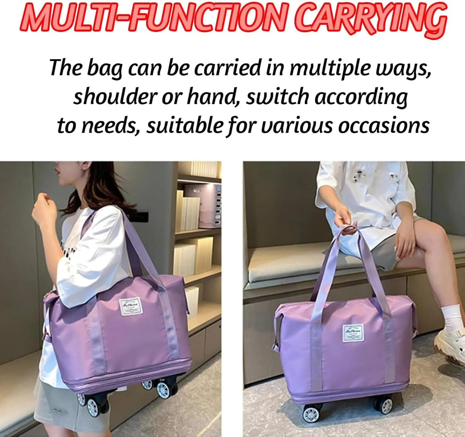 Klarson Travel Bag, Klarson Expandable Bag with Wheels, Collapsible Luggage with Wheels (Pink,One Size)