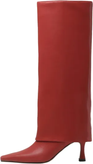 Kluolandi Women's Stiletto High Heel Knee High Boots Pointed Toe Fold Over Boots for Women Knee High Dress Shoes
