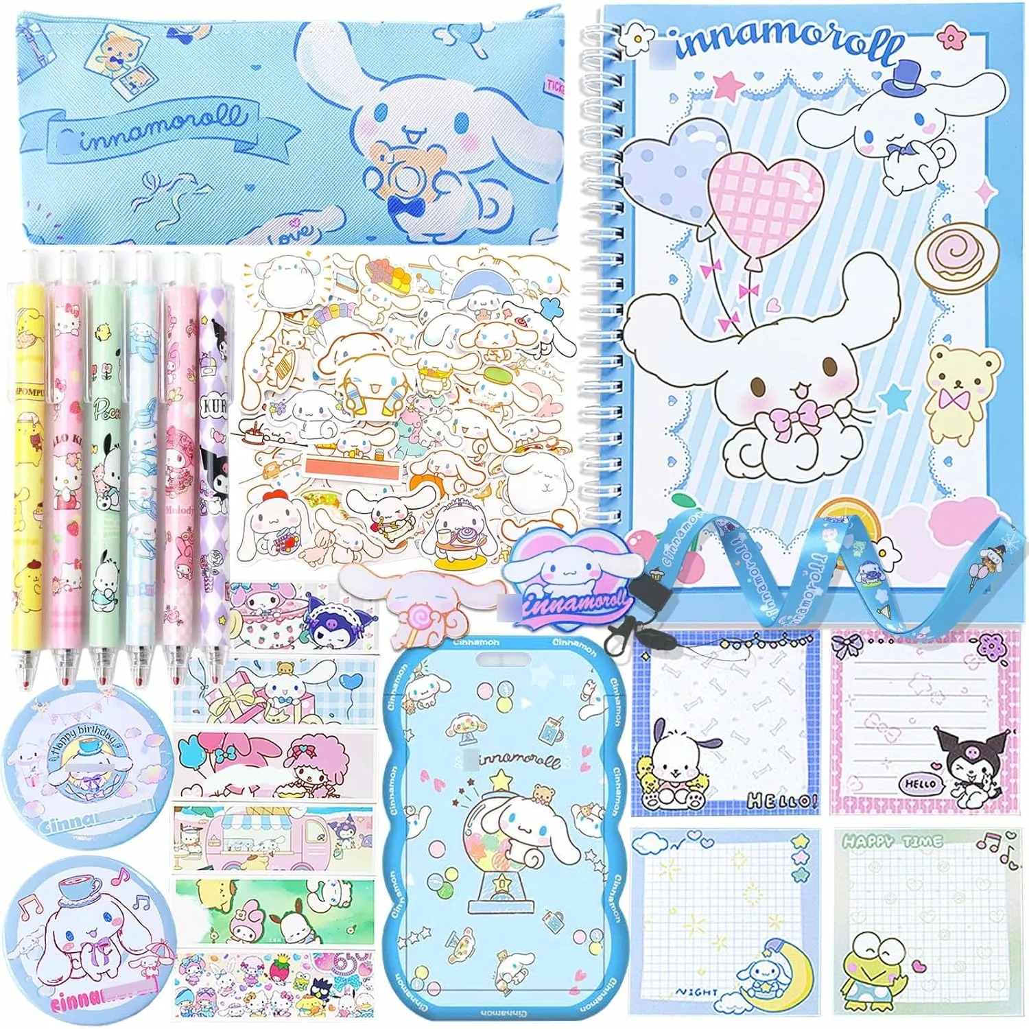 Koiswim Cute School Supplies Kawaii Stationery Gift Set, Including Gel Pens Journal Notebook Pencil Cse Stickers Pins Badge Lanyard Sticky Note Bookmark (C)
