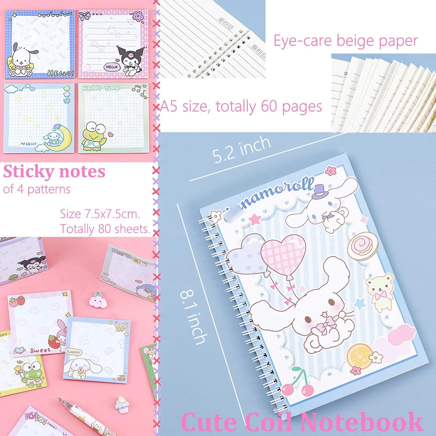 Koiswim Cute School Supplies Kawaii Stationery Gift Set, Including Gel Pens Journal Notebook Pencil Cse Stickers Pins Badge Lanyard Sticky Note Bookmark (C)