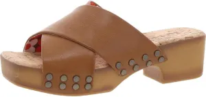 KORKS Womens Criss-Cross Faux Leather Slide Sandals Tan 7 Medium (B,M)