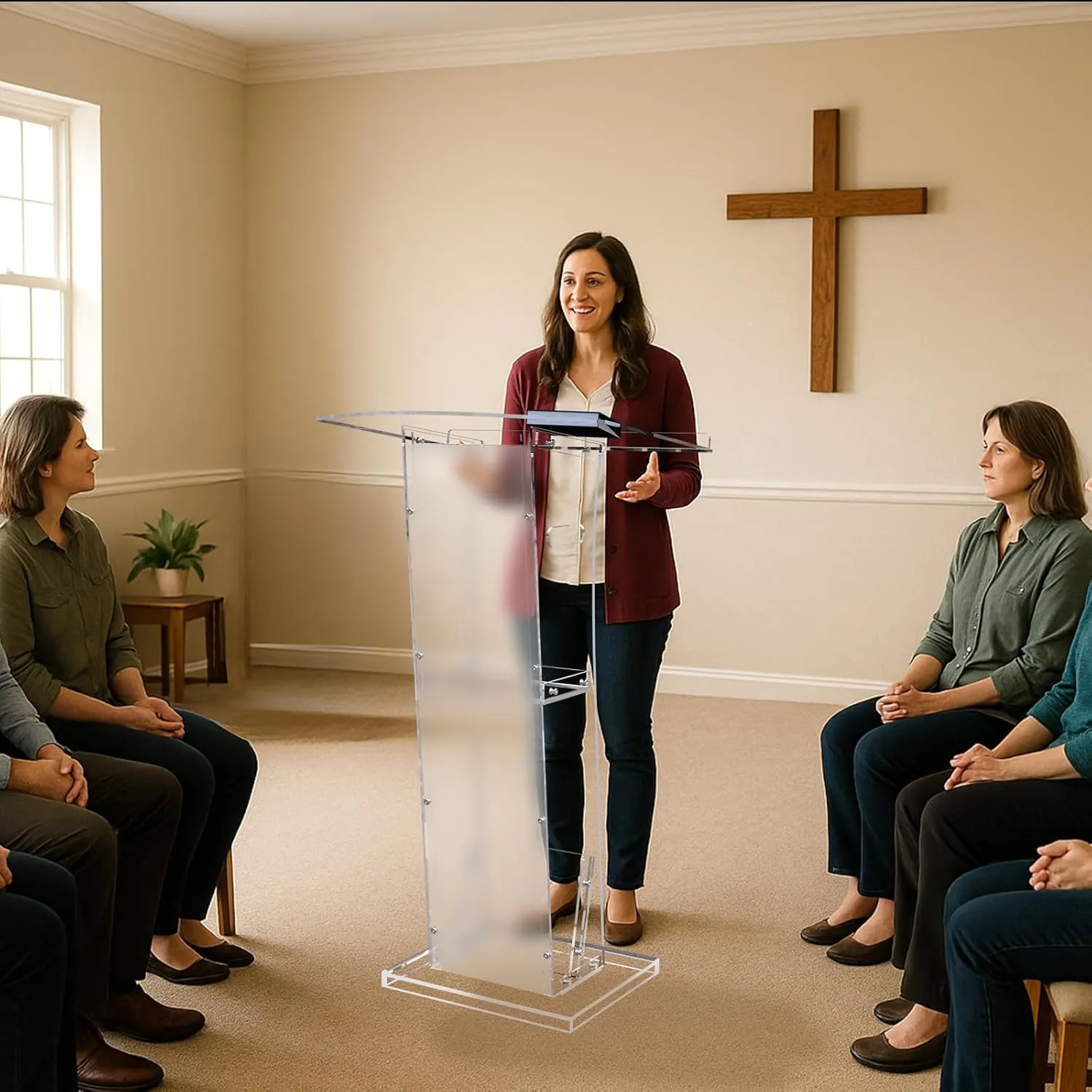KSacry Acrylic Clear Podium Stand with Storage Shelf,Plexiglass Pulpits for Churches,Conference,Speeches,Weddings,Classroom,Professional Presentation Podiums (23.6" L X 17.7" W X 43" H, Transparent)