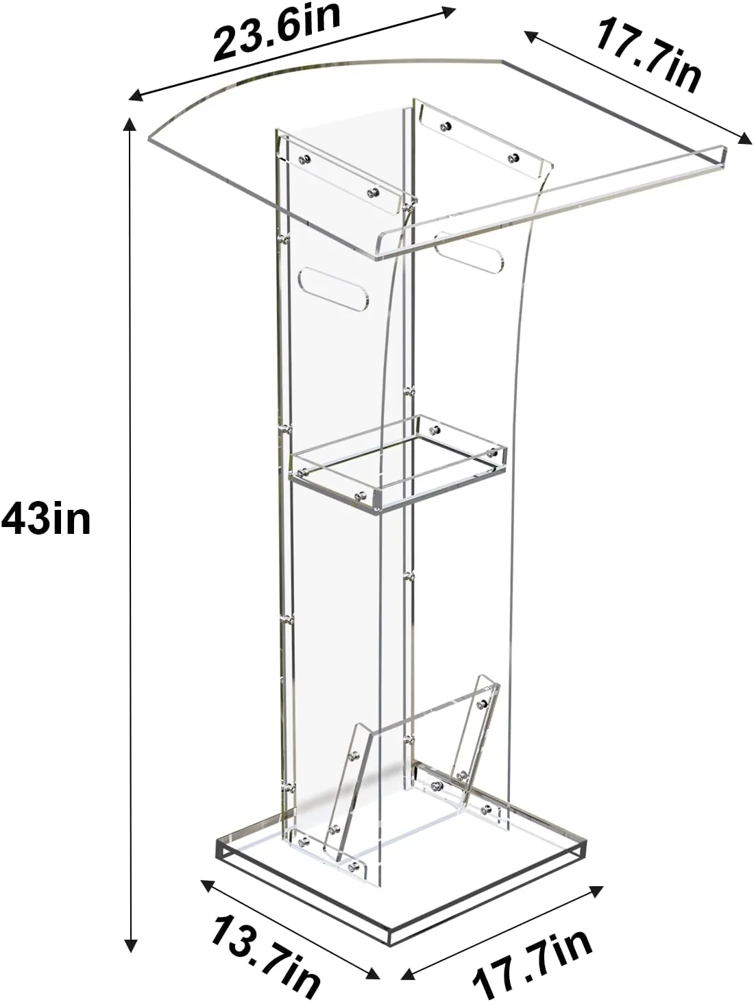KSacry Acrylic Clear Podium Stand with Storage Shelf,Plexiglass Pulpits for Churches,Conference,Speeches,Weddings,Classroom,Professional Presentation Podiums (23.6" L X 17.7" W X 43" H, Transparent)