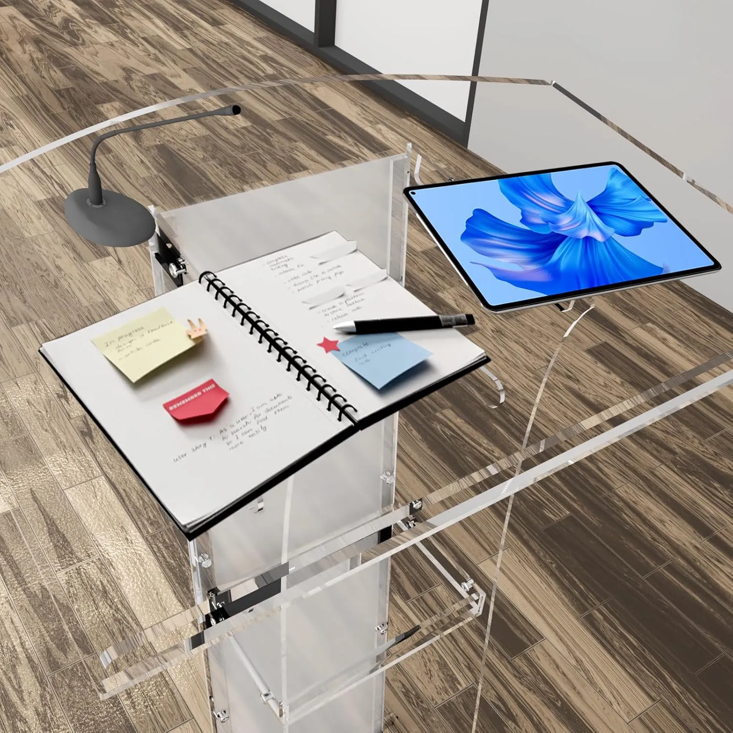 KSacry Acrylic Clear Podium Stand with Storage Shelf,Plexiglass Pulpits for Churches,Conference,Speeches,Weddings,Classroom,Professional Presentation Podiums (23.6" L X 17.7" W X 43" H, Transparent)