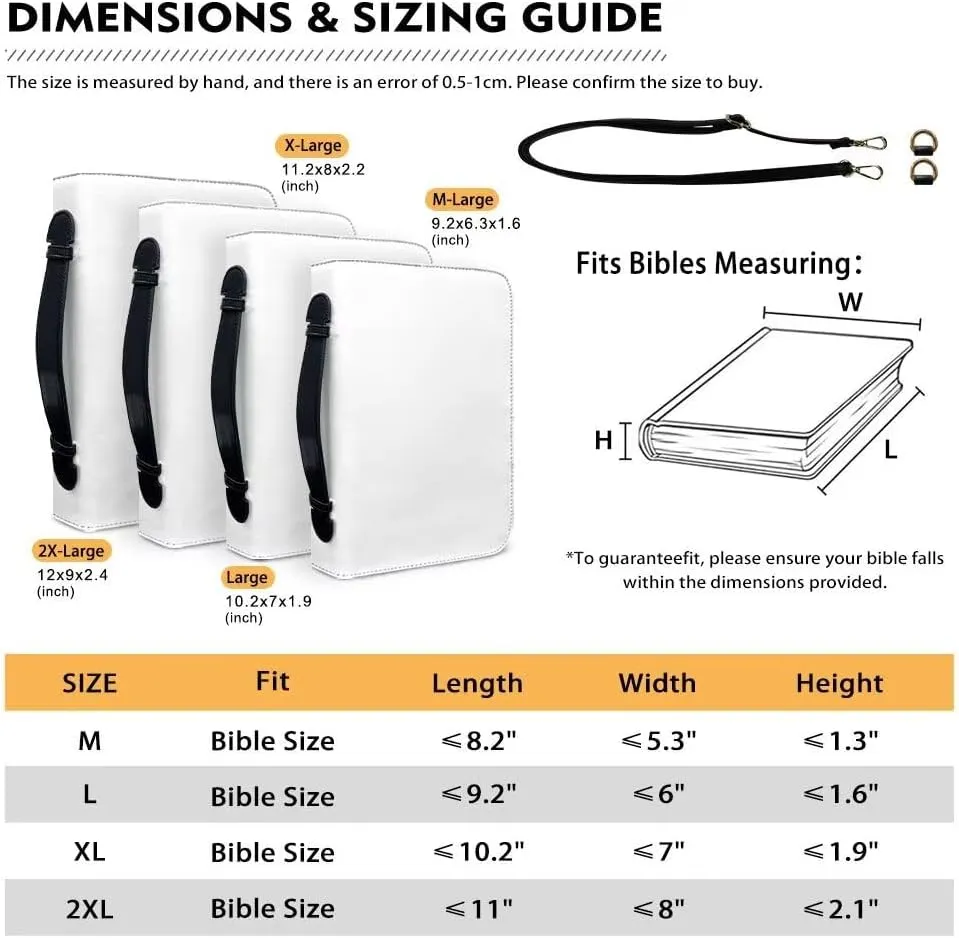 Kuiaobaty Bible Covers for Women Men Church Bag with Keychain Bible Case with Shoulder Strap Size M-2XL