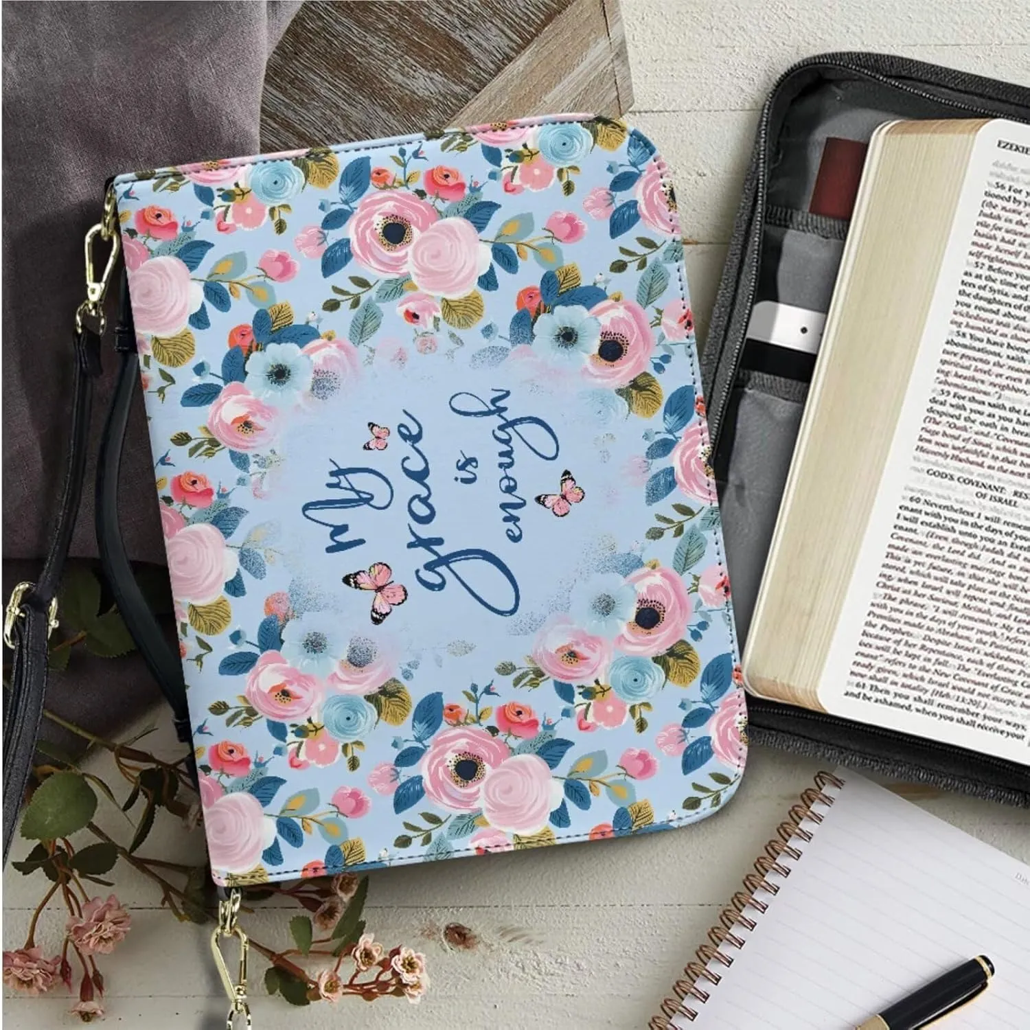 Kuiaobaty Bible Covers for Women Men Church Bag with Keychain Bible Case with Shoulder Strap Size M-2XL