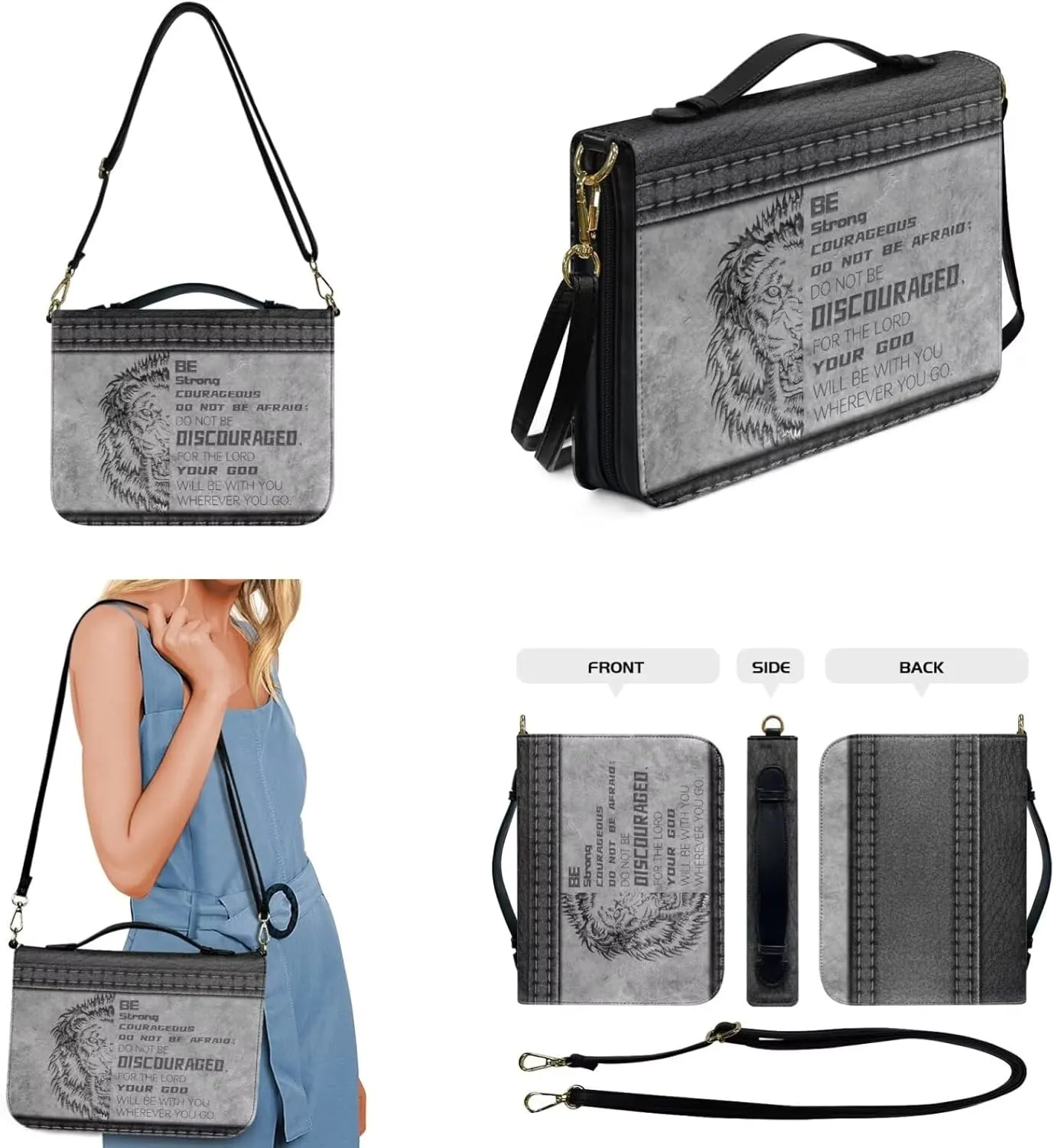 Kuiaobaty Leather Bible Covers for Women Bible Case for Men Scripture Bag with Shoulder Straps and Keychain Size M-2XL