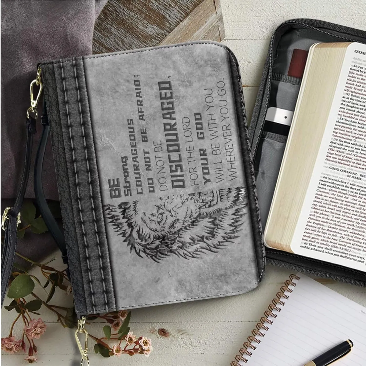 Kuiaobaty Leather Bible Covers for Women Bible Case for Men Scripture Bag with Shoulder Straps and Keychain Size M-2XL