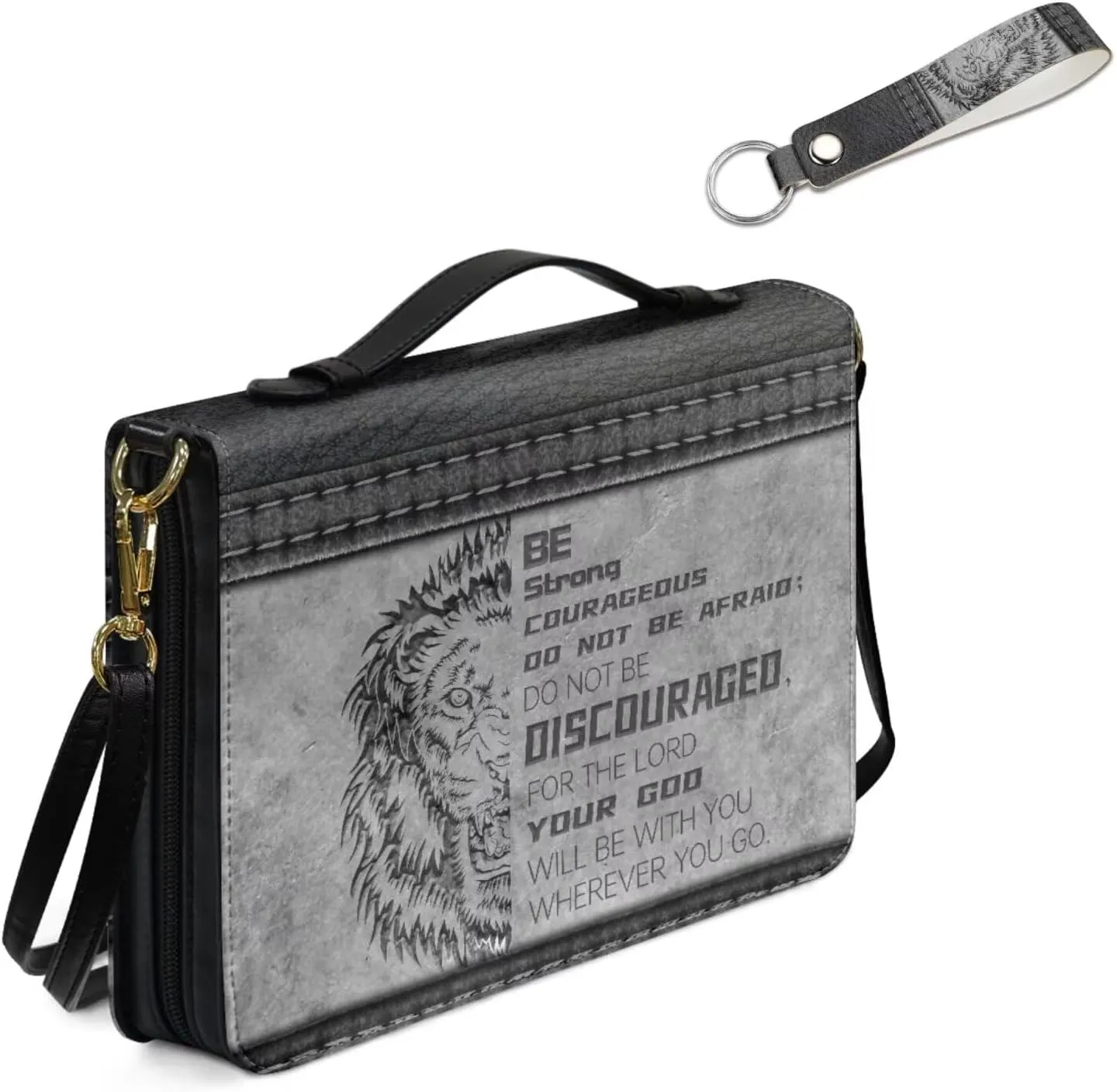 Kuiaobaty Leather Bible Covers for Women Bible Case for Men Scripture Bag with Shoulder Straps and Keychain Size M-2XL