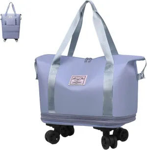 Kulken Travel Bag with Wheels, Large Expandable Foldable Duffel Bag, Waterproof Wet and Dry Separation, Universal Wheel Removable (Blue)