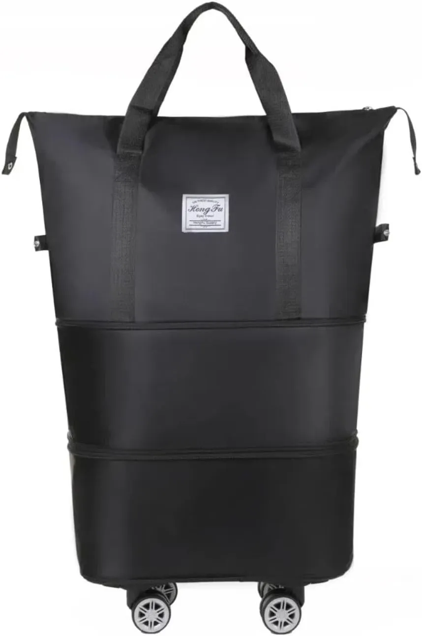 Kulken Travel Bag with Wheels, Pepepo Large-capacity Travel Bag, Expandable Dry-wet Separation Luggage Bag, Suitable for Business Trips, Expectant Mothers Preparing for Childbirth (Black)