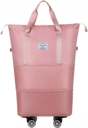 Kulken Travel Bag with Wheels, Pepepo Large-capacity Travel Bag, Expandable Dry-wet Separation Luggage Bag, Suitable for Business Trips, Expectant Mothers Preparing for Childbirth (Pink)