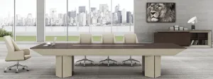 Large Boardroom Table in Chocolate Walnut and Ivory Leather - All Sizes from 3000mm to 5000mm Available