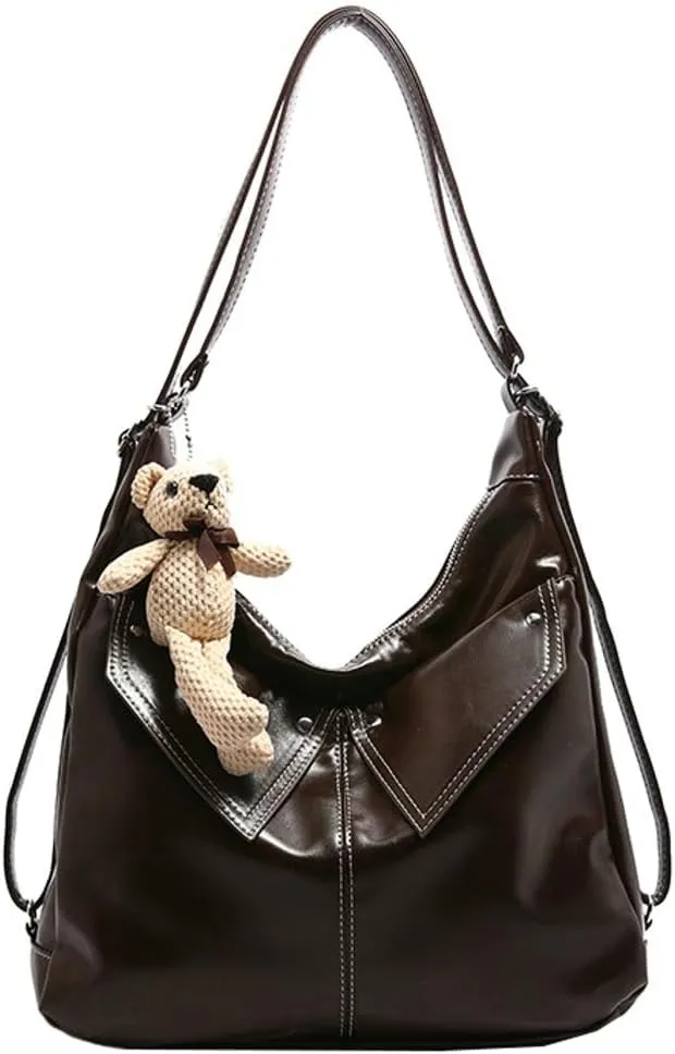 Large Capacity Soft PU Leather Tote Bag Fashion Retro Cross Body Bag Simple Practical Backpack for Women 2025