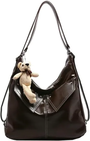 Large Capacity Soft PU Leather Tote Bag Fashion Retro Cross Body Bag Simple Practical Backpack for Women 2025
