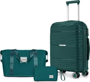 LARVENDER Carry On Luggage 22x14x9 Airline Approved, 20 Inch Hardshell & Lightweight PP Carry On Suitcase for Women with Spinner Wheels TSA Lock, Dark Green