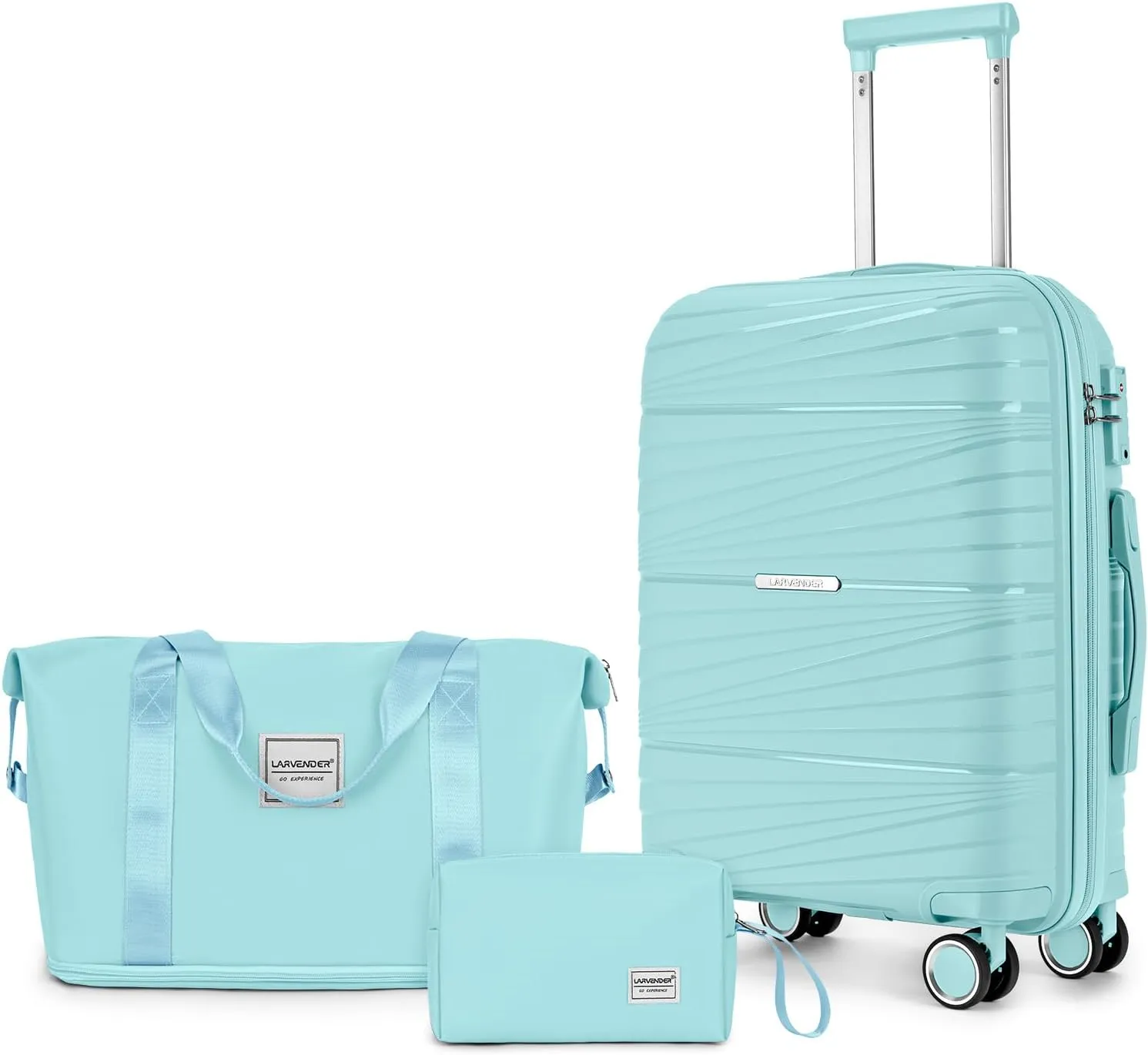 LARVENDER Carry On Luggage 22x14x9 Airline Approved, 20 Inch Hardshell & Lightweight PP Carry On Suitcase for Women with Spinner Wheels TSA Lock, Ice Blue