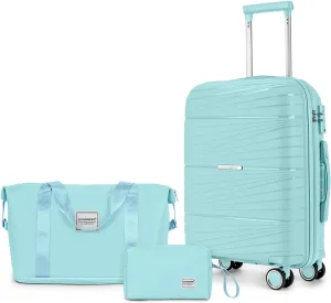 LARVENDER Carry On Luggage 22x14x9 Airline Approved, 20 Inch Hardshell & Lightweight PP Carry On Suitcase for Women with Spinner Wheels TSA Lock, Ice Blue