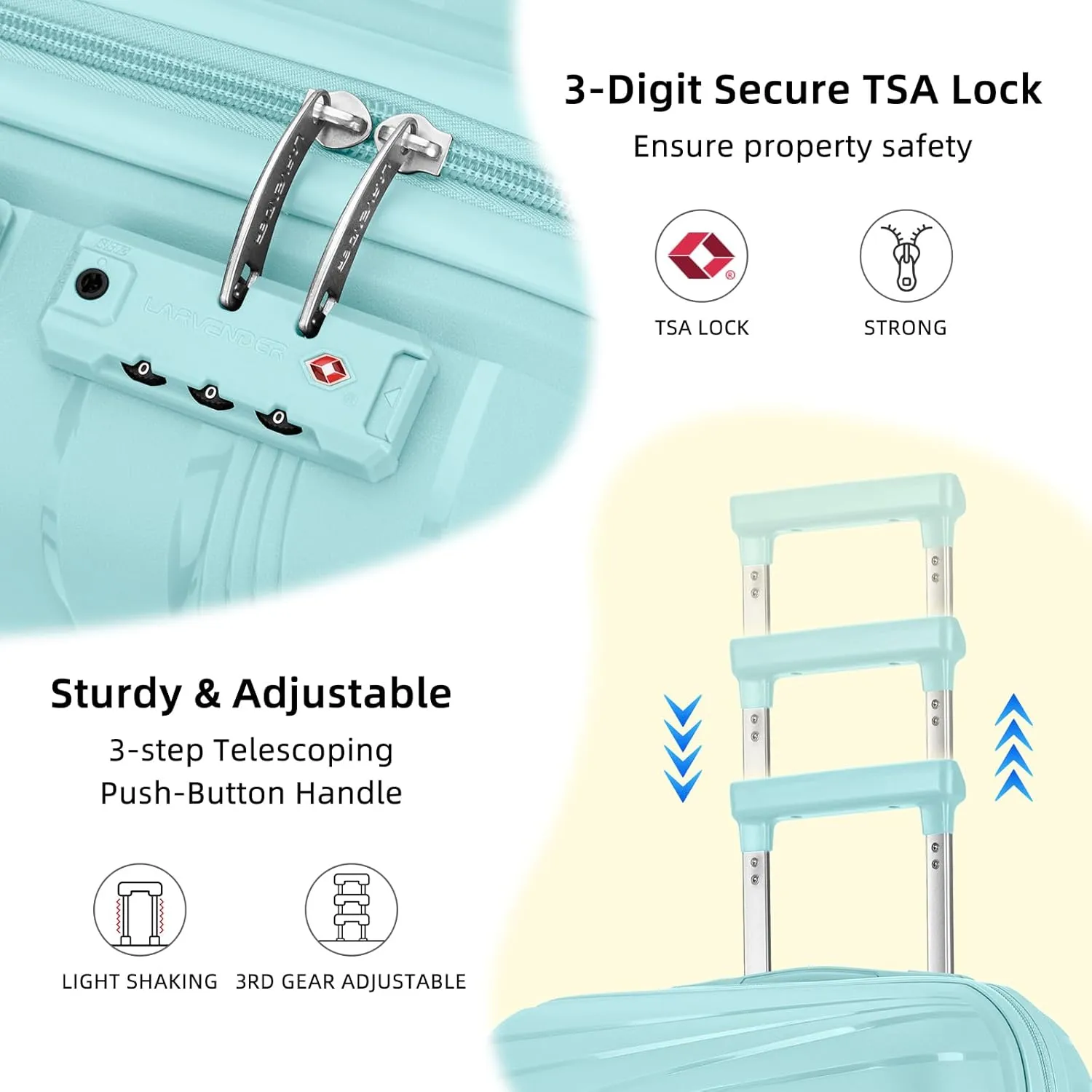 LARVENDER Carry On Luggage 22x14x9 Airline Approved, 20 Inch Hardshell & Lightweight PP Carry On Suitcase for Women with Spinner Wheels TSA Lock, Ice Blue