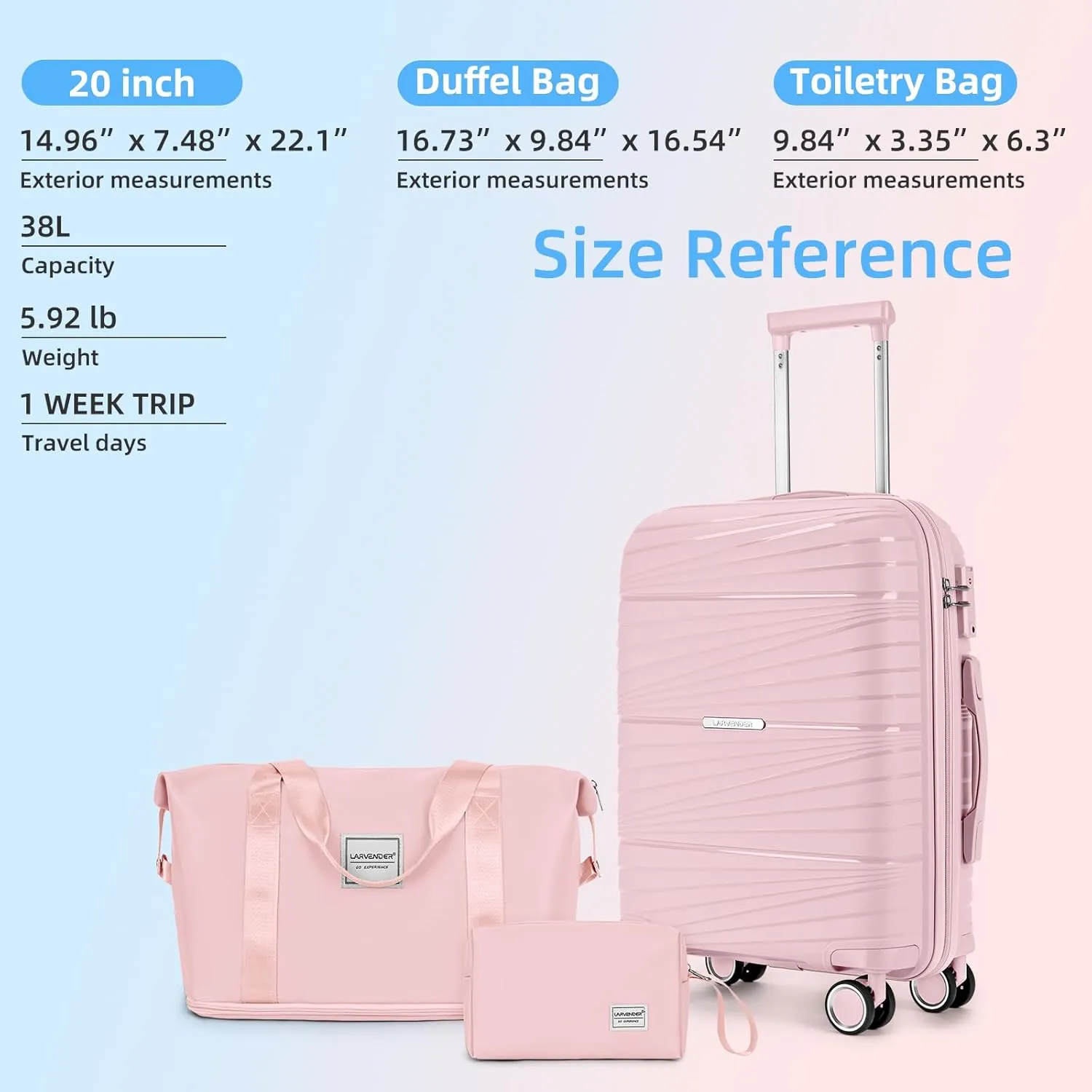 LARVENDER Carry On Luggage 22x14x9 Airline Approved, 20 Inch Hardshell & Lightweight PP Carry On Suitcase for Women with Spinner Wheels TSA Lock, Light Pink