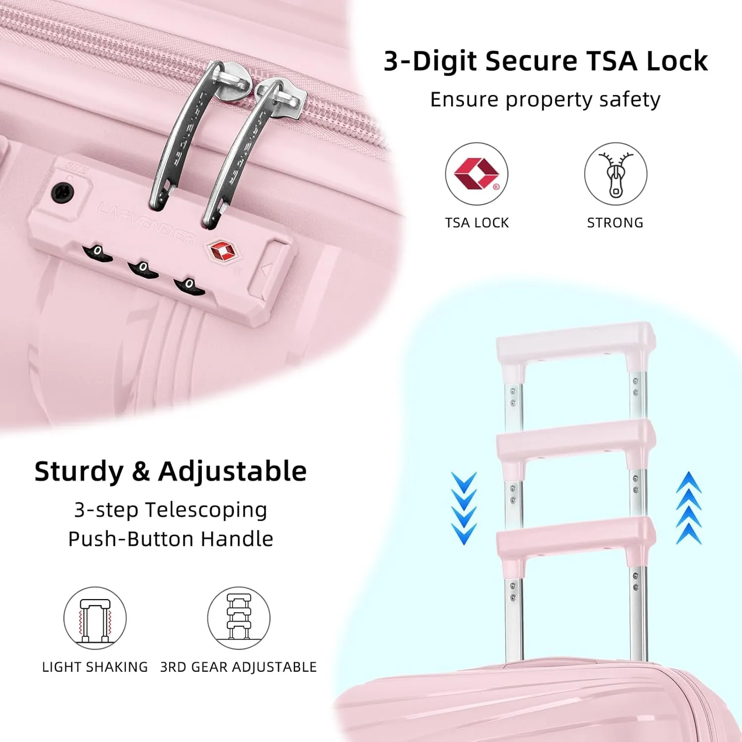 LARVENDER Carry On Luggage 22x14x9 Airline Approved, 20 Inch Hardshell & Lightweight PP Carry On Suitcase for Women with Spinner Wheels TSA Lock, Light Pink