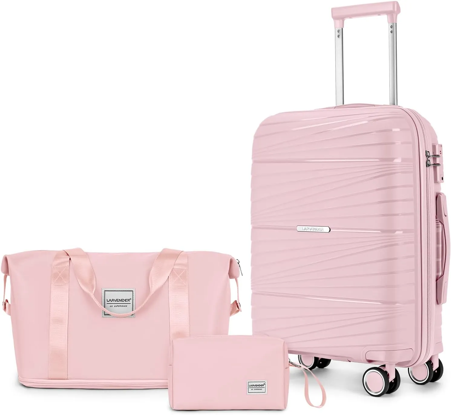 LARVENDER Carry On Luggage 22x14x9 Airline Approved, 20 Inch Hardshell & Lightweight PP Carry On Suitcase for Women with Spinner Wheels TSA Lock, Light Pink