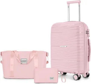 LARVENDER Carry On Luggage 22x14x9 Airline Approved, 20 Inch Hardshell & Lightweight PP Carry On Suitcase for Women with Spinner Wheels TSA Lock, Light Pink