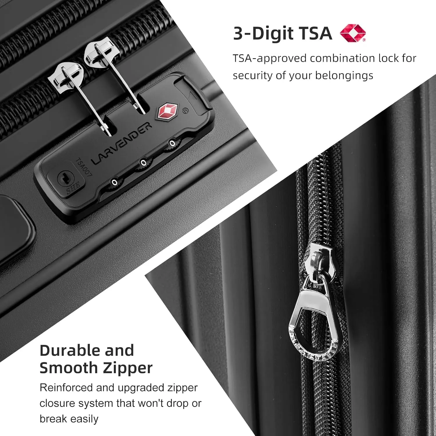 LARVENDER Expandable Carry On Luggage Sets 22x14x9 Airline Approved 20inch ABS PC Hardshell Suitcase with Front Pocket, TSA Lock, Lightweight Luggage for Men & Women, Black