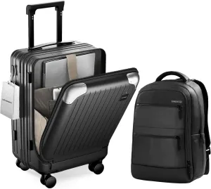 LARVENDER Expandable Carry On Luggage Sets 22x14x9 Airline Approved 20inch ABS PC Hardshell Suitcase with Front Pocket, TSA Lock, Lightweight Luggage for Men & Women, Black