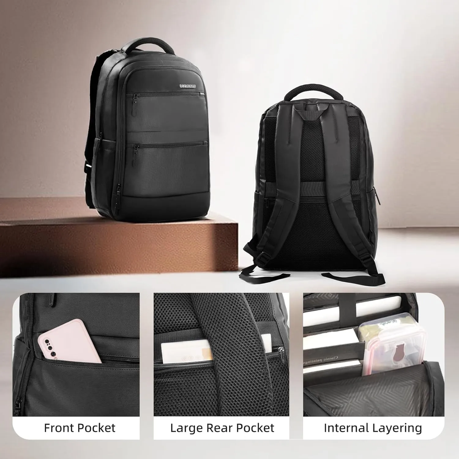 LARVENDER Expandable Carry On Luggage Sets 22x14x9 Airline Approved 20inch ABS PC Hardshell Suitcase with Front Pocket, TSA Lock, Lightweight Luggage for Men & Women, Black