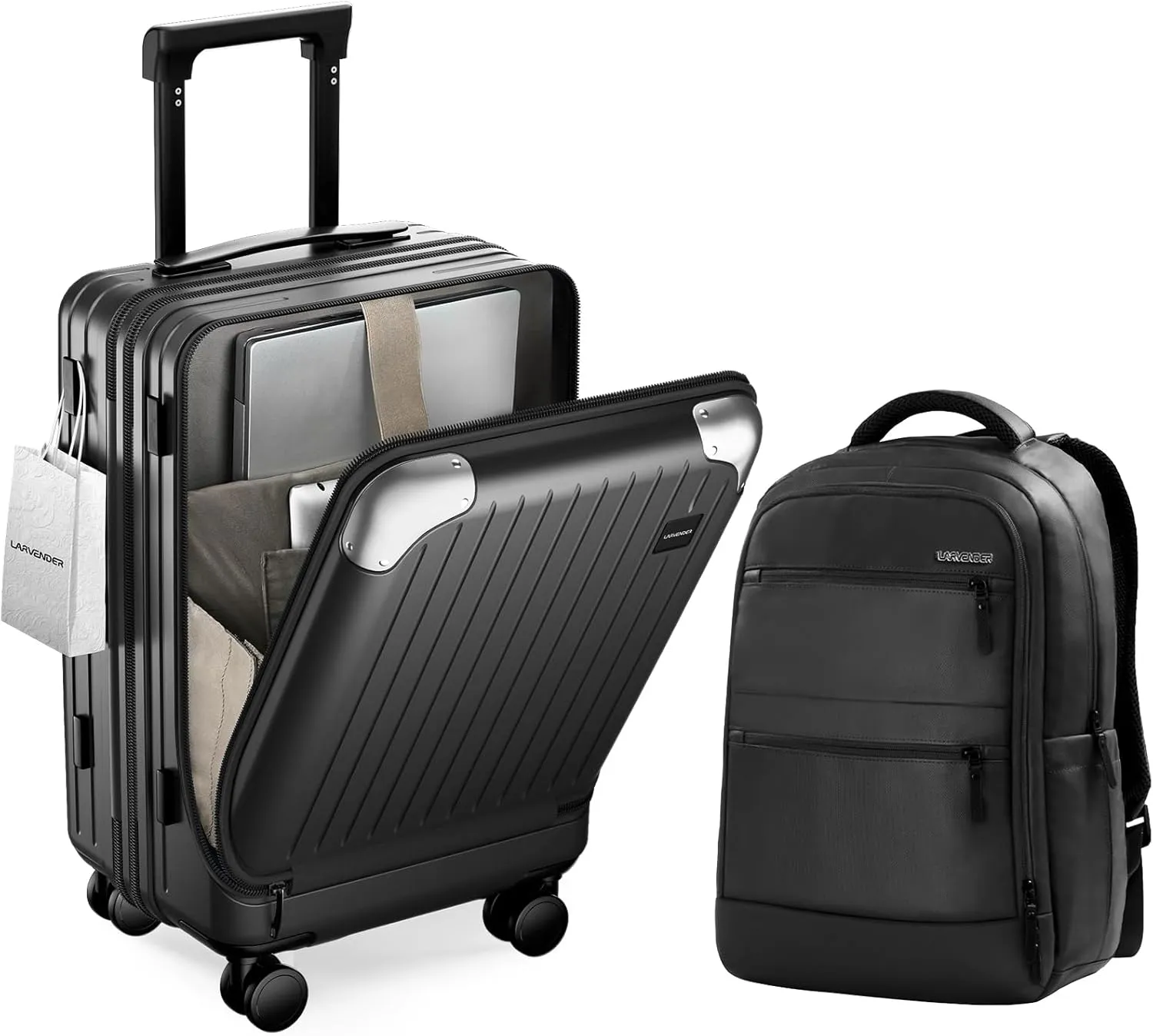 LARVENDER Expandable Carry On Luggage Sets 22x14x9 Airline Approved 20inch ABS PC Hardshell Suitcase with Front Pocket, TSA Lock, Lightweight Luggage for Men & Women, Black