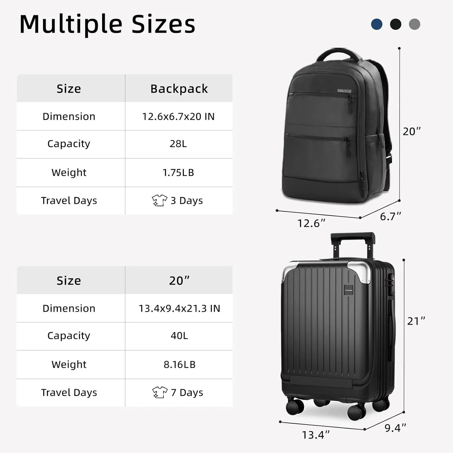LARVENDER Expandable Carry On Luggage Sets 22x14x9 Airline Approved 20inch ABS PC Hardshell Suitcase with Front Pocket, TSA Lock, Lightweight Luggage for Men & Women, Black