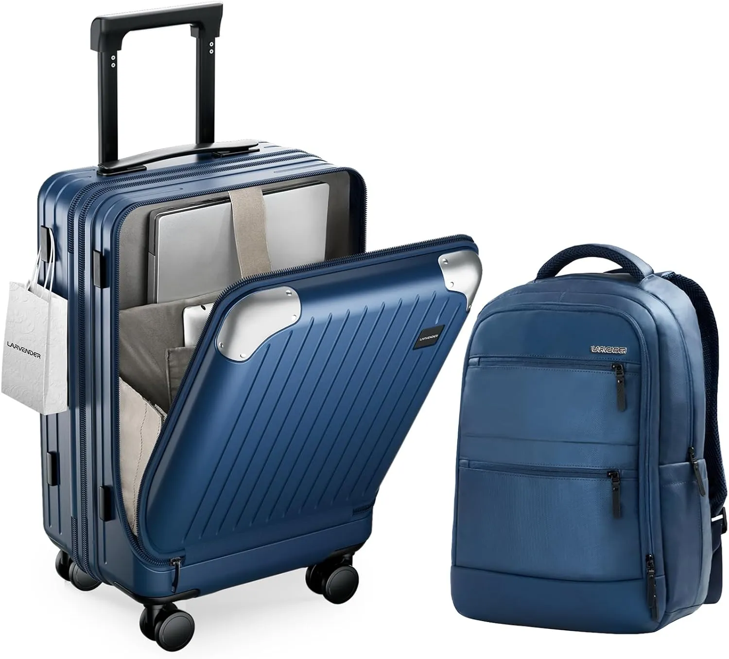 LARVENDER Expandable Carry On Luggage Sets 22x14x9 Airline Approved 20inch ABS PC Hardshell Suitcase with Front Pocket, TSA Lock, Lightweight Luggage for Men & Women, Blue