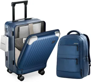 LARVENDER Expandable Carry On Luggage Sets 22x14x9 Airline Approved 20inch ABS PC Hardshell Suitcase with Front Pocket, TSA Lock, Lightweight Luggage for Men & Women, Blue