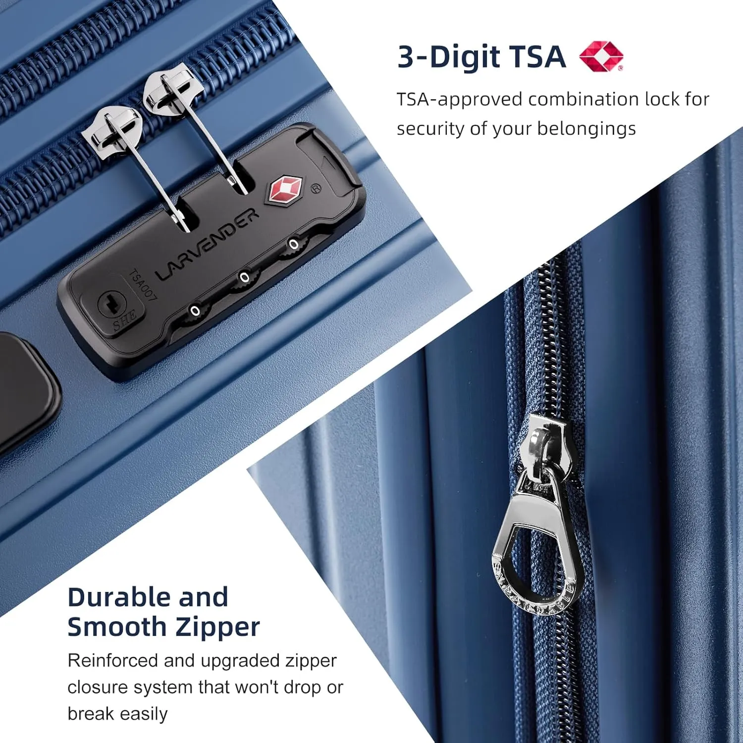 LARVENDER Expandable Carry On Luggage Sets 22x14x9 Airline Approved 20inch ABS PC Hardshell Suitcase with Front Pocket, TSA Lock, Lightweight Luggage for Men & Women, Blue