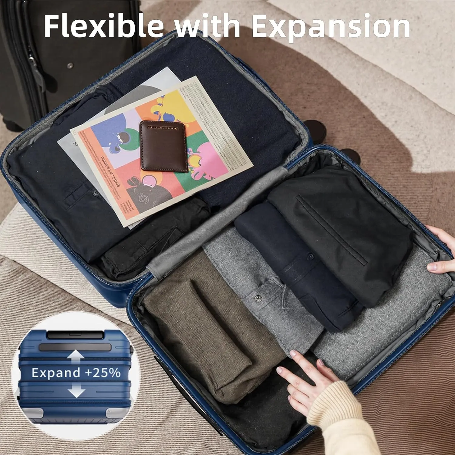 LARVENDER Expandable Carry On Luggage Sets 22x14x9 Airline Approved 20inch ABS PC Hardshell Suitcase with Front Pocket, TSA Lock, Lightweight Luggage for Men & Women, Blue