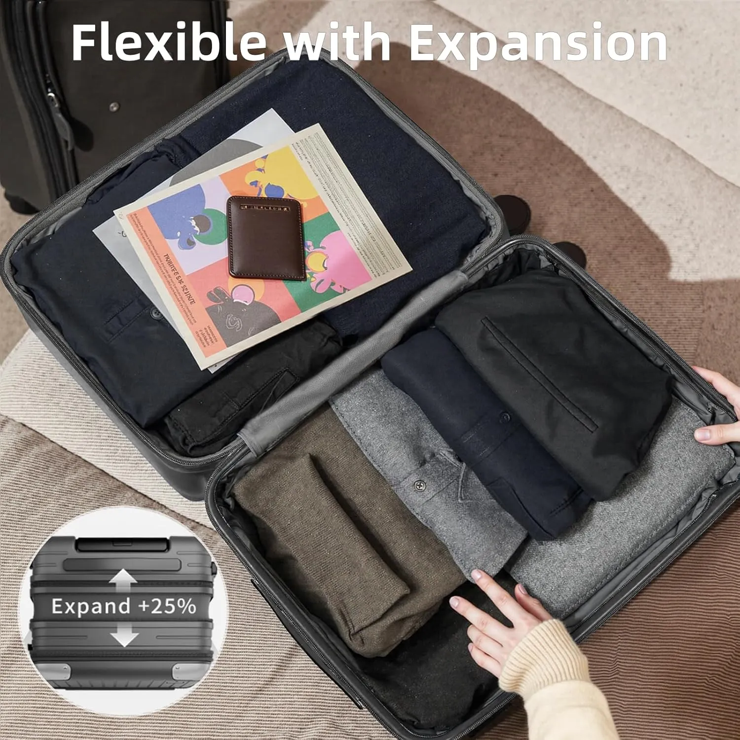 LARVENDER Expandable Carry On Luggage Sets 22x14x9 Airline Approved 20inch ABS PC Hardshell Suitcase with Front Pocket, TSA Lock, Lightweight Luggage for Men & Women, Grey