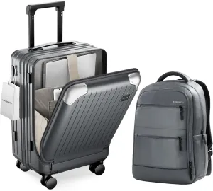 LARVENDER Expandable Carry On Luggage Sets 22x14x9 Airline Approved 20inch ABS PC Hardshell Suitcase with Front Pocket, TSA Lock, Lightweight Luggage for Men & Women, Grey