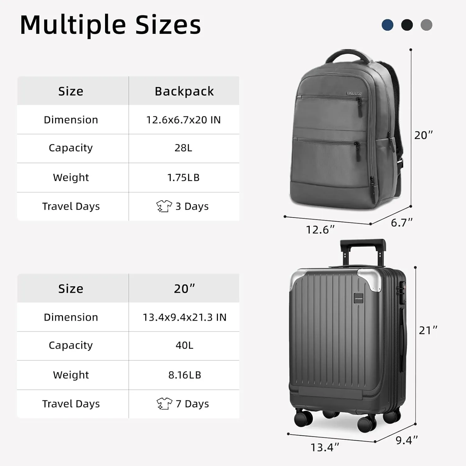LARVENDER Expandable Carry On Luggage Sets 22x14x9 Airline Approved 20inch ABS PC Hardshell Suitcase with Front Pocket, TSA Lock, Lightweight Luggage for Men & Women, Grey