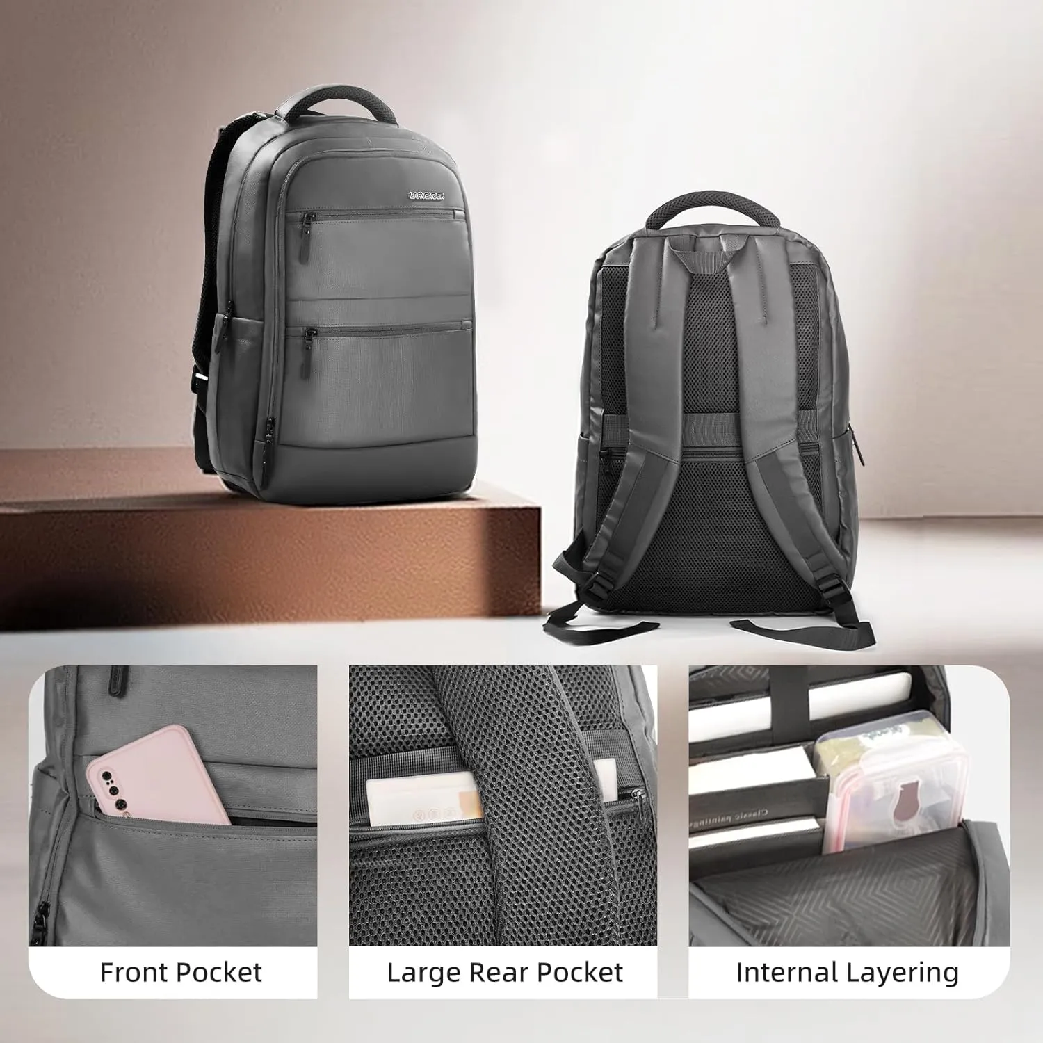 LARVENDER Expandable Carry On Luggage Sets 22x14x9 Airline Approved 20inch ABS PC Hardshell Suitcase with Front Pocket, TSA Lock, Lightweight Luggage for Men & Women, Grey