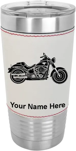 LaserGram 20oz Vacuum Insulated Tumbler Mug, Motorcycle, Personalized Engraving Included (Faux Leather, Baseball Style)