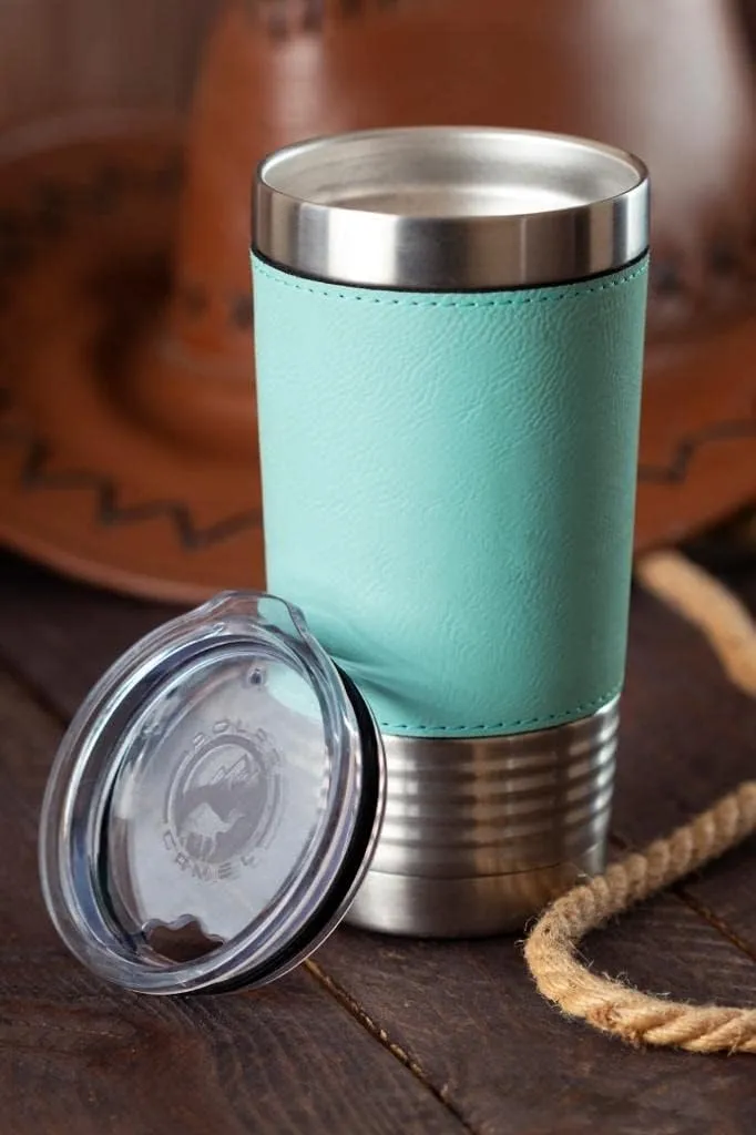 LaserGram 20oz Vacuum Insulated Tumbler Mug, Motorcycle, Personalized Engraving Included (Faux Leather, Basketball Style)