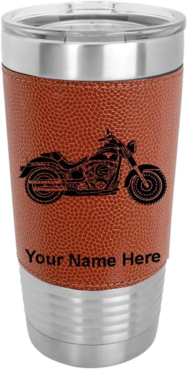 LaserGram 20oz Vacuum Insulated Tumbler Mug, Motorcycle, Personalized Engraving Included (Faux Leather, Basketball Style)
