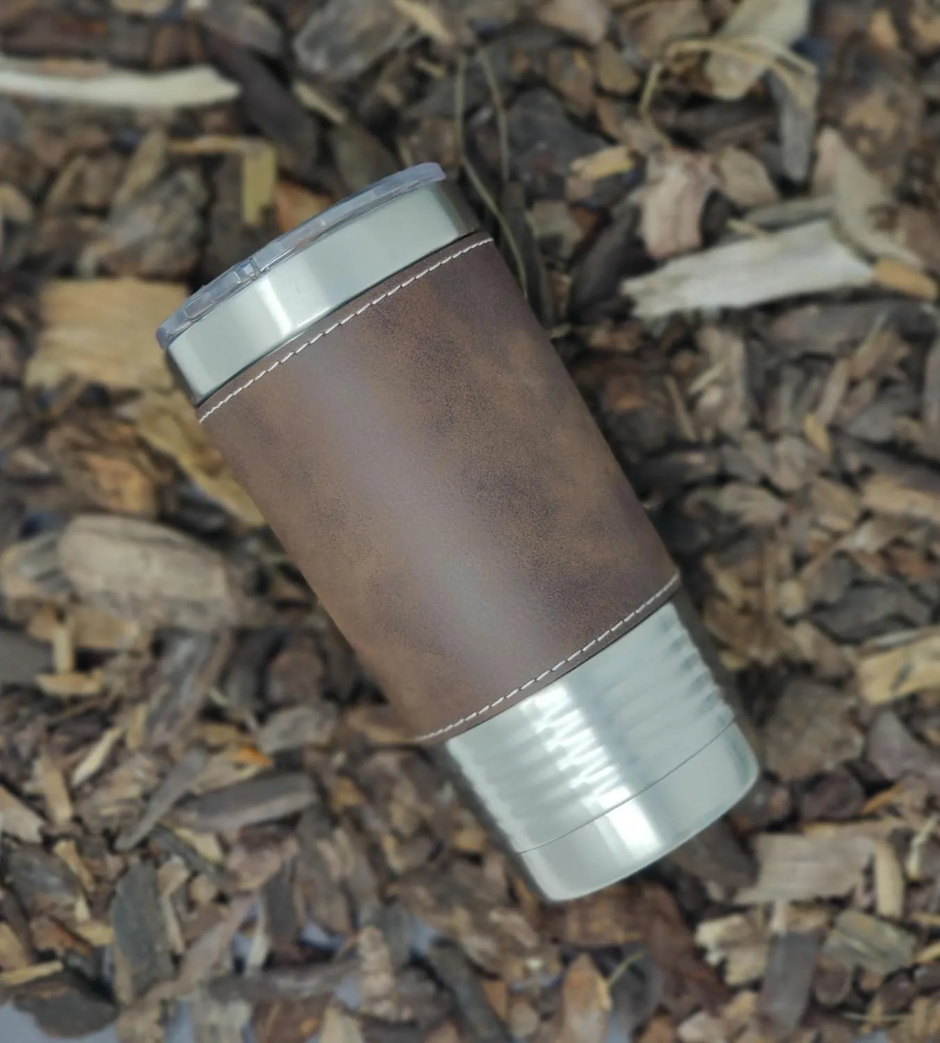 LaserGram 20oz Vacuum Insulated Tumbler Mug, Motorcycle, Personalized Engraving Included (Faux Leather, Basketball Style)