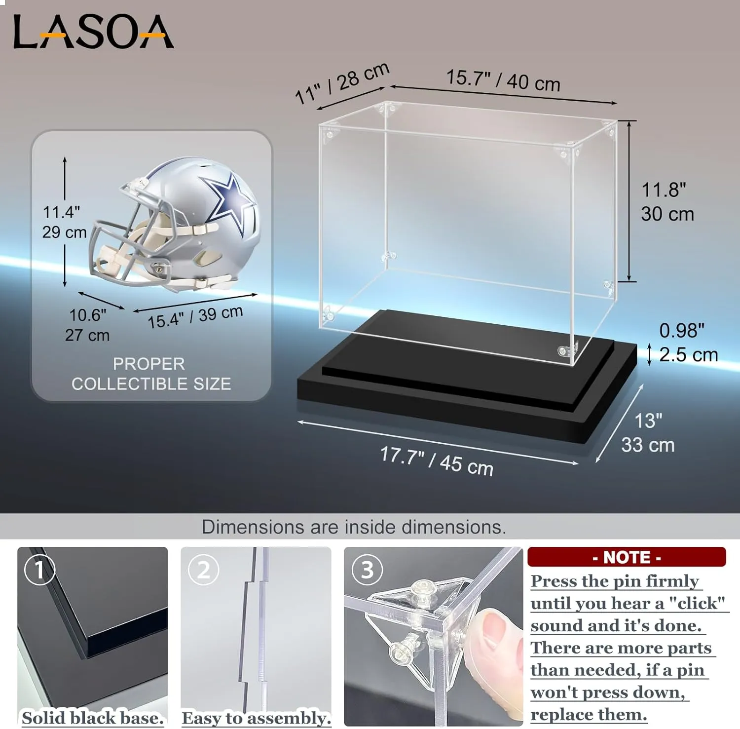 LASOA Acrylic Display Case with RGBW Color Changing LED Light, Clear Display Box for Memoribilia Action Figures, Self-Assembly Dustproof Showcase with Black Base, 15.8x11x11.8inch